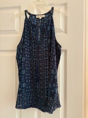 Pink Rose Blue Printed Halter Top